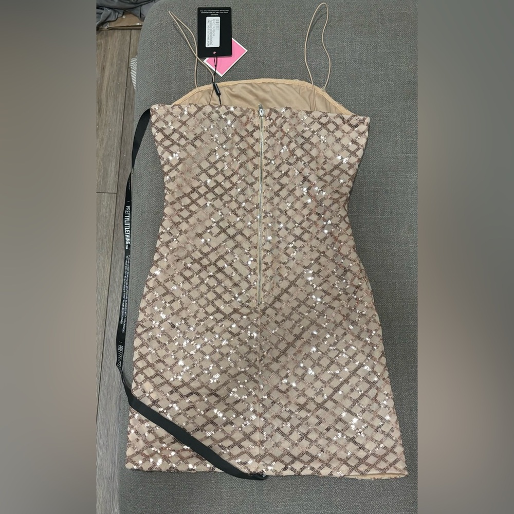 PrettyLittleThing Strapless Beige Sequin Dress